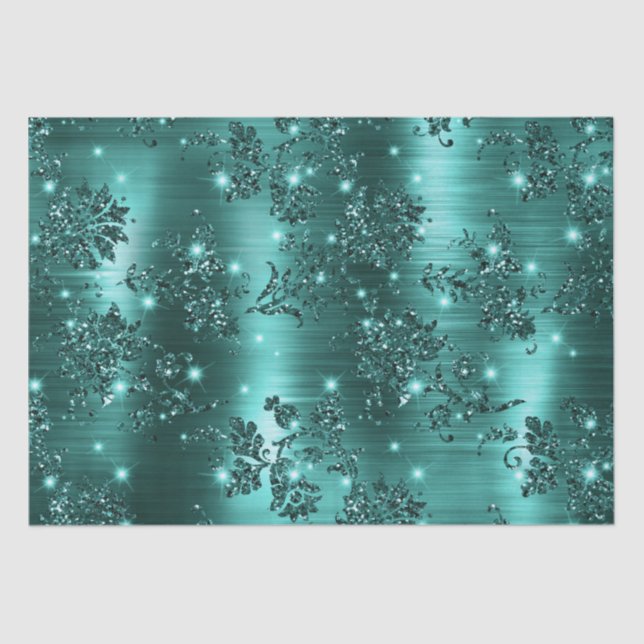 Papier Mousseline Parties scintillant Turquoise et floral Foil (Recto)