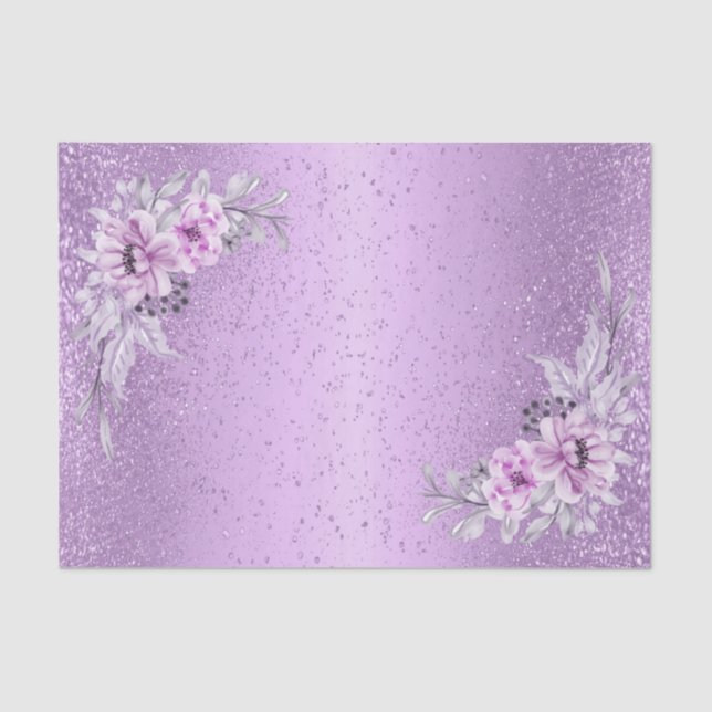 Papier Mousseline Parties scintillant violette lavande avec fleurs f (Recto)