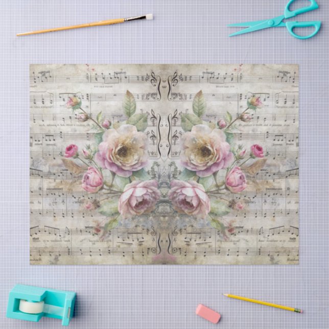Papier Mousseline Partition florale vintage victorienne (Artisanat)