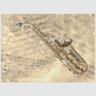 Papier Mousseline Partition saxophone Musique Collage Gold Decoupage