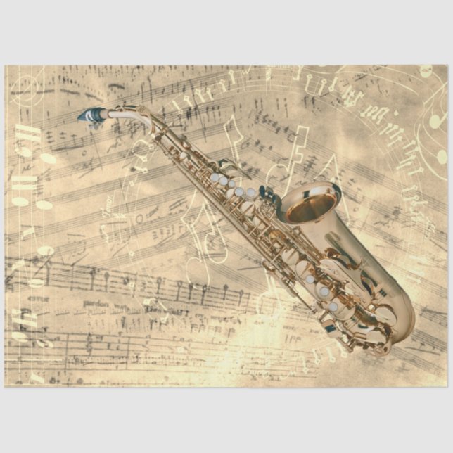 Papier Mousseline Partition saxophone Musique Collage Gold Decoupage (Recto)