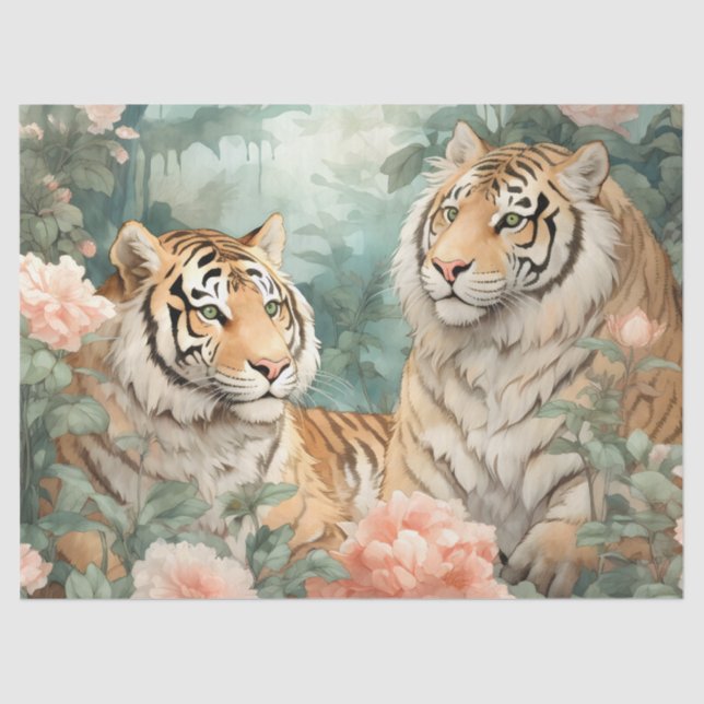 Papier Mousseline Pastel Aquarelle Florale Tigre Découpage (Recto)