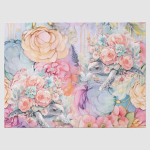 Papier Mousseline Pastel Aquarelle Florale Tortues de mer