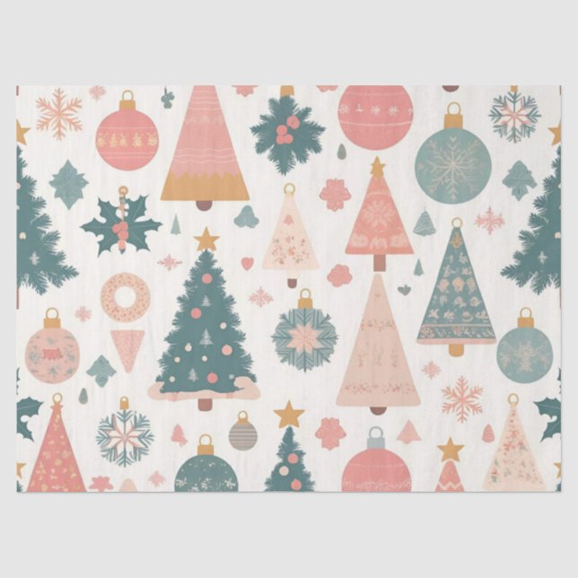 Papier Mousseline Pastel Arbre de Noël Ornements Fêtes (Recto)