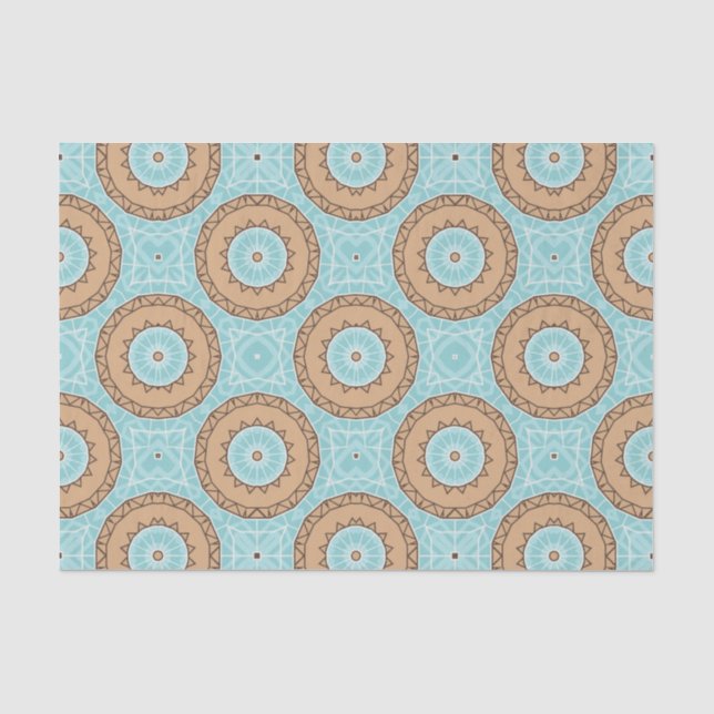 Papier Mousseline Pastel Blue & Camel Brown Marocain Mosaic Motif (Recto)