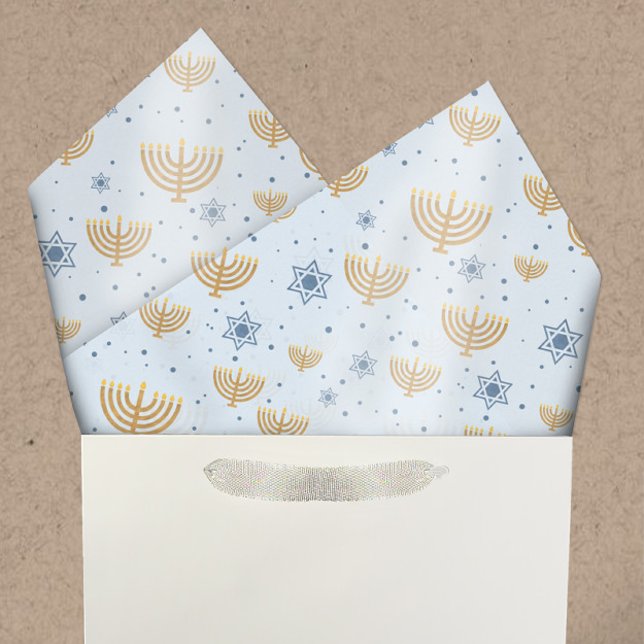 Papier Mousseline Pastel Blue Hanoukka Menorah Star de David Motif (Créateur téléchargé)