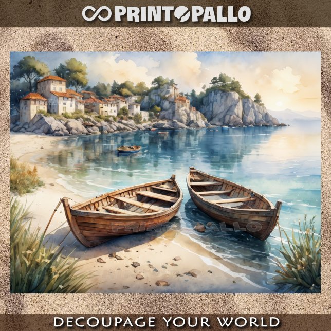 Papier Mousseline Pastel de 2 bateaux à rames en vue côtière (Créateur téléchargé)