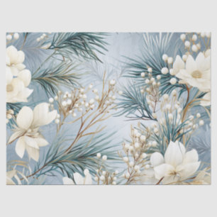 Papier Mousseline Pastel d'inspiration vintage Hiver Bleu Floral