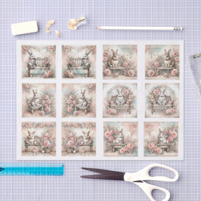 Papier Mousseline Pastel Easter Bunnies for Shells  Decoupage (Artisanat)