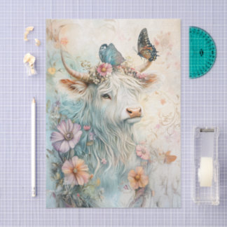 Papier Mousseline Pastel Floral Highland Cow Decoupage
