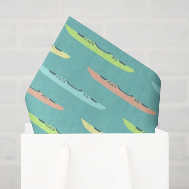 Papier Mousseline Pastel Kayaks sur le thème du kayak Turquoise (Sac cadeau)