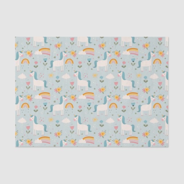 Papier Mousseline Pastel mignon Rainbow Unicorn Motif (Recto)