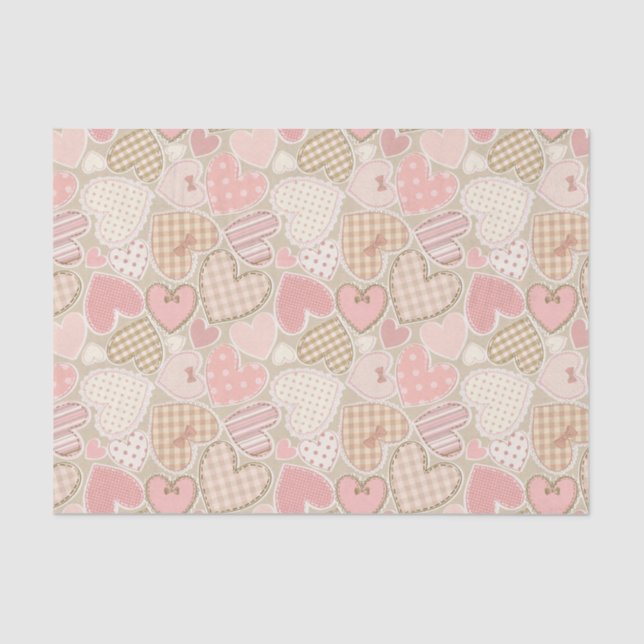 Papier Mousseline Pastel Pink Craft Textile Hearts Motif (Recto)