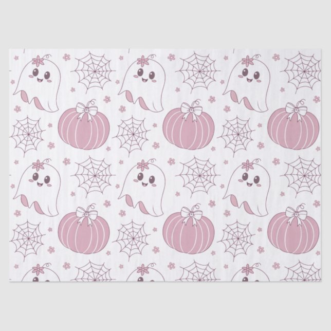 Papier Mousseline Pastel Pink Halloween Motif sans couture (3) (Recto)