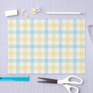 Papier Mousseline Pastel Plaid Blue Yellow DIY Decoupage Paper