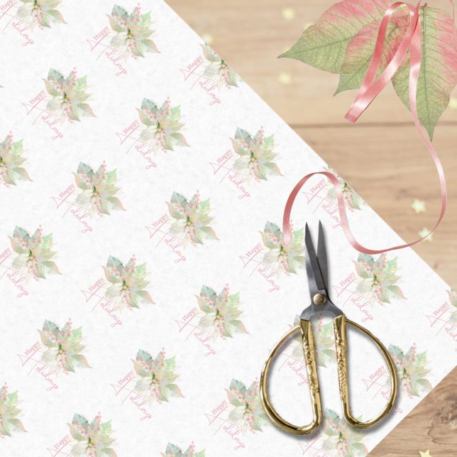 Papier Mousseline Pastel Poinsettia Joyeuses Vacances Pink Gold Sage (Créateur téléchargé)