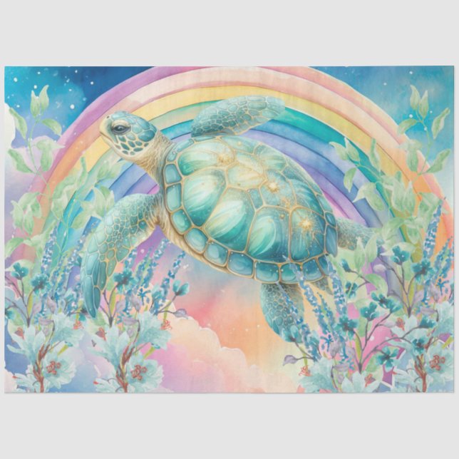 Papier Mousseline Pastel Rainbow & Sea Turtle Decoupage (Recto)