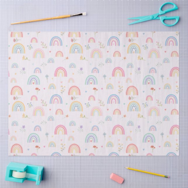 Papier Mousseline Pastel Rainbows Girly Fleurs sauvages & Coeurs (Artisanat)