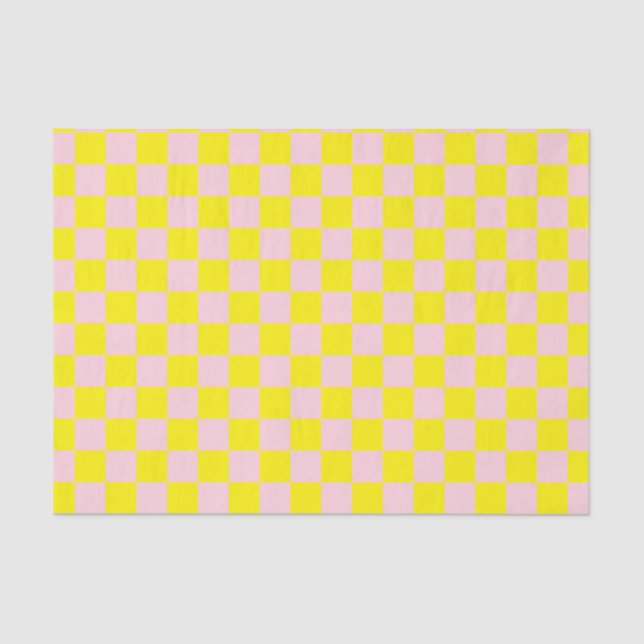 Papier Mousseline Pastel Rose Jaune À damiers damier Vintage (Recto)