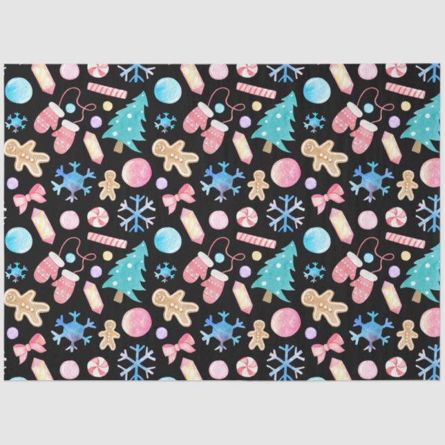 Papier Mousseline Pastel Snowflakes Noël Arbres Bonbons Noël (Recto)