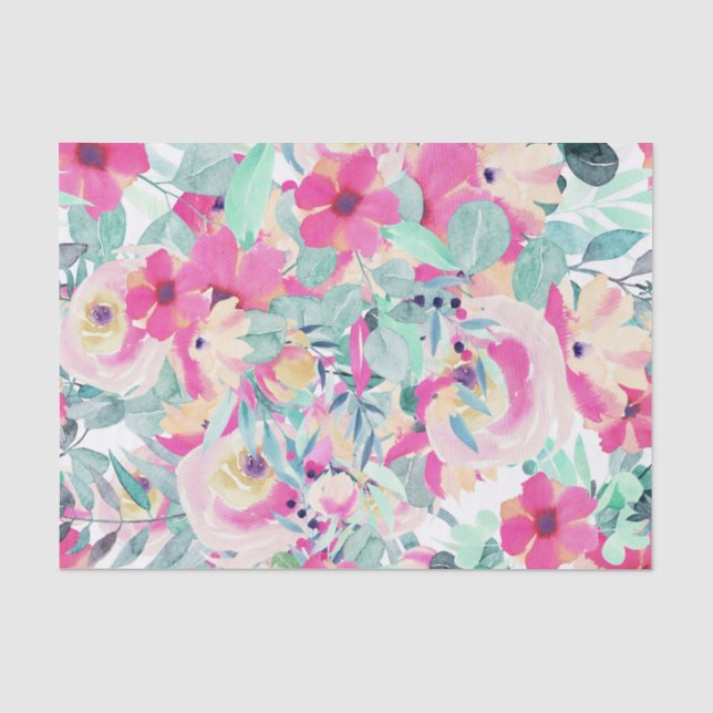 Papier Mousseline Pastels Rose Floral Fleurs Découpage (Recto)