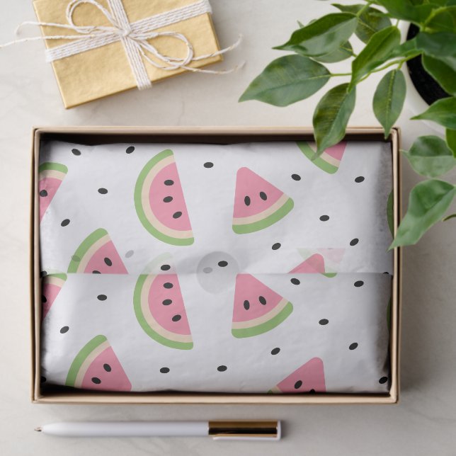 Papier Mousseline Pastèque rose, Graines de pastèque, Motif d'été (Cadeau)