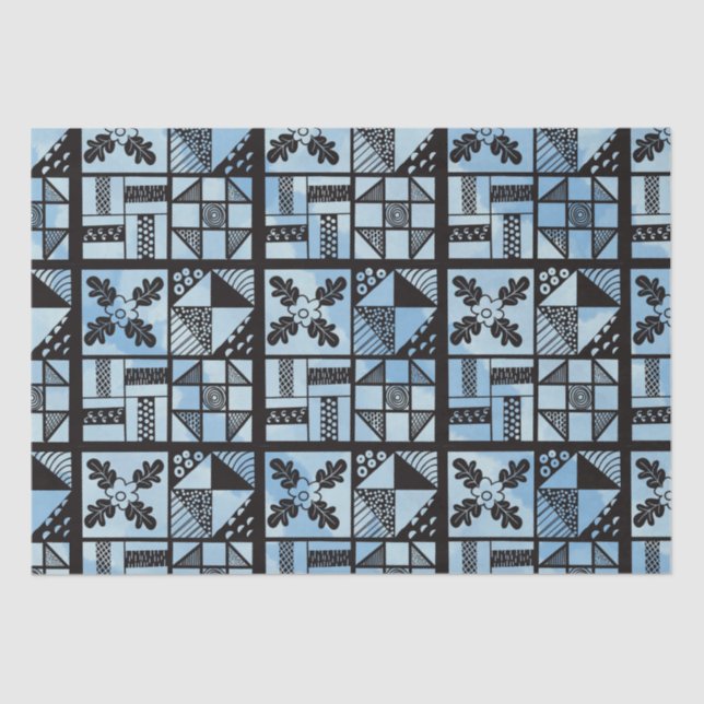 Papier Mousseline Patchwork de courroies bleues (Recto)