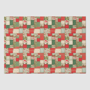 Papier Mousseline Patchwork de Noël en rouge et vert