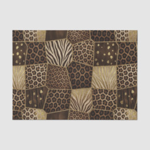 Papier Mousseline Patchwork Imprimé Animalier Africain   Marron & Or
