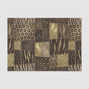 Papier Mousseline Patchwork Imprimé Animalier Africain Marron & Or