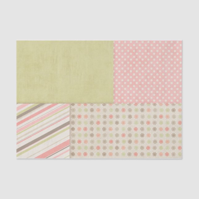 Papier Mousseline Patchwork rose et vert (Recto)