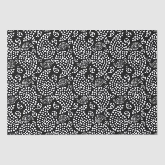 Papier Mousseline Pâtes De Chien Noir Et Blanc Et Coeurs Paisley Imp (Recto)