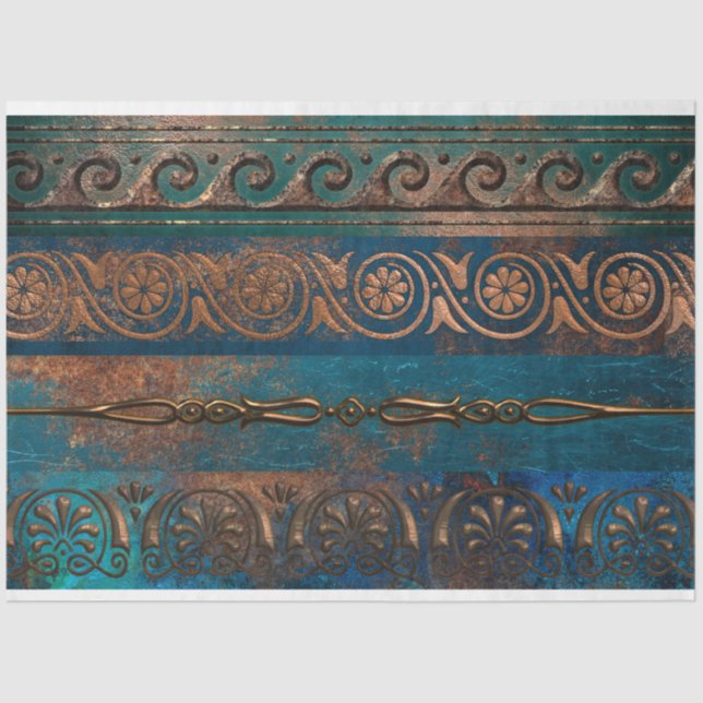 Papier Mousseline Patina de cuivre et métal gris turquoise (Recto)