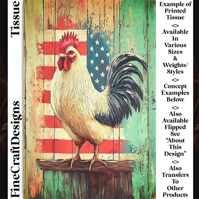 Papier Mousseline Patriotique rustique ferme coq DB8LF Decoupage (Créateur téléchargé)