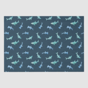Papier Mousseline Pattern de Watercolor Swimming Shark Silhouette