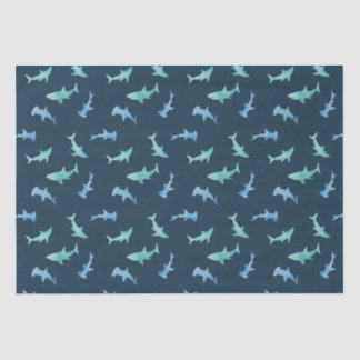 Papier Mousseline Pattern de Watercolor Swimming Shark Silhouette