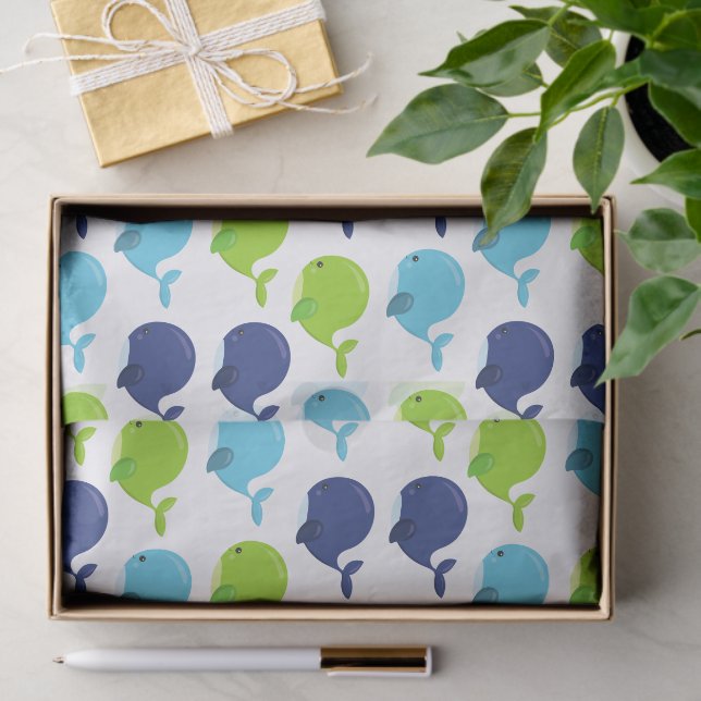 Papier Mousseline Pattern of Whales, Cute Whales, Sea Animals (Cadeau)