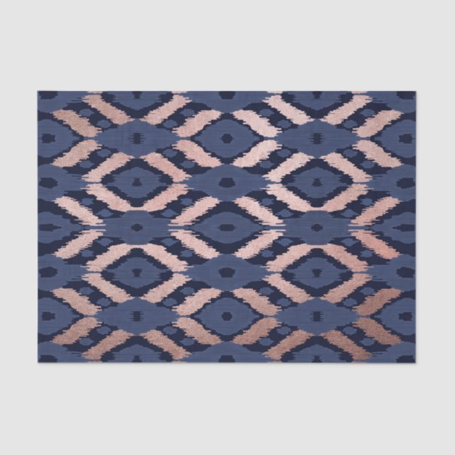 Papier Mousseline Patters de Bohemian Rose Gold Navy Blue Ikat (Recto)