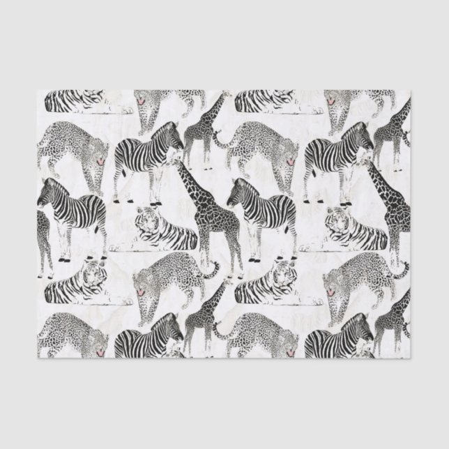 Papier Mousseline Patters de Stylish Black et White Jungle Animals (Recto)