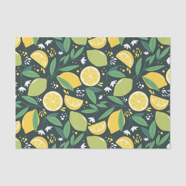 Papier Mousseline Patters de Yellow Lemon and Green Lime Fruit Food (Recto)