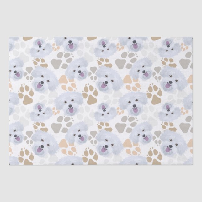 Papier Mousseline Pattes de chien de motif maltaises (Recto)