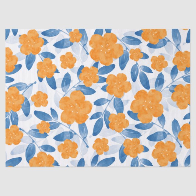 Papier Mousseline Pavot d'aquarelle et Motif Feuille (Recto)