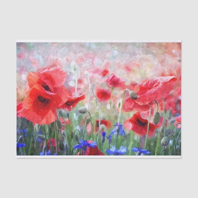 Papier Mousseline Pavot Fleurs aquarelle Peinture Découpage (Recto)