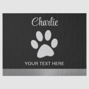 Papier Mousseline Paw Chien Argent sur arrière - plan noir