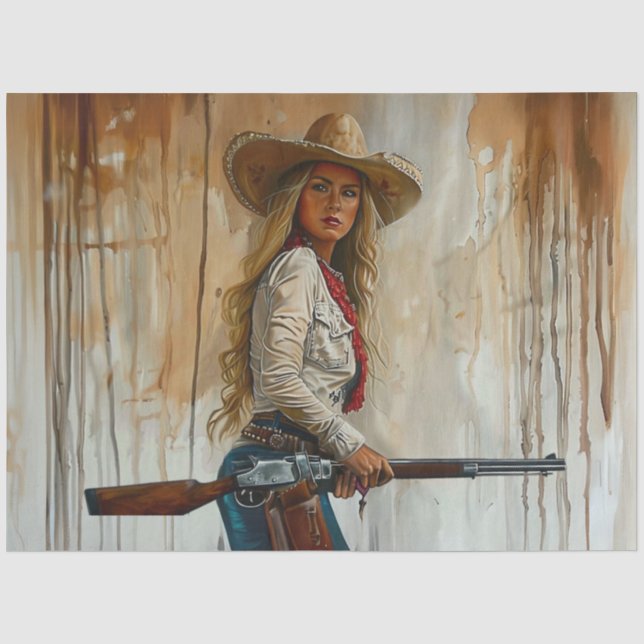 Papier Mousseline Pays Découpage Western Cowgirl Sherrif Shotgun (Recto)
