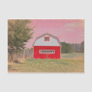 Papier Mousseline Pays Rouge Blanc Grange Ciel rose