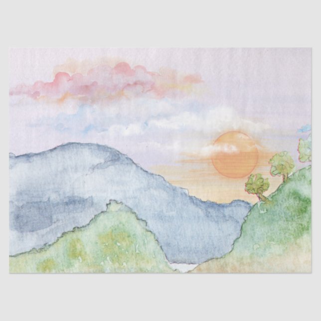 Papier Mousseline Paysage aquarelle 17X23 Papier Tissu Découpage (Recto)