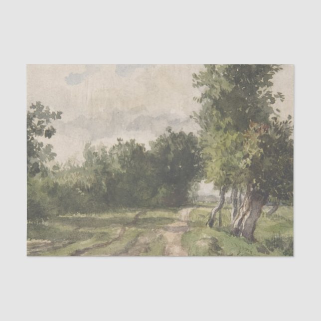 Papier Mousseline Paysage aquarelle du chemin - Troyon constant (Recto)