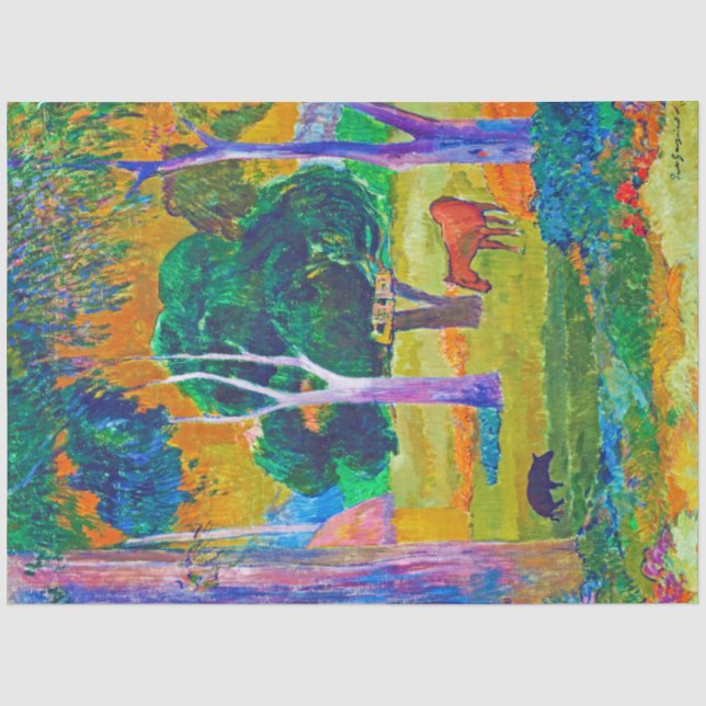 Papier Mousseline Paysage avec cochon et cheval, Gauguin (Recto)