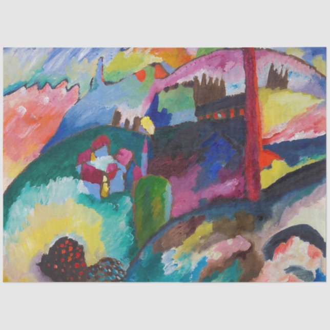 Papier Mousseline Paysage avec rein d'usine, Wassily Kandinsky (Recto)